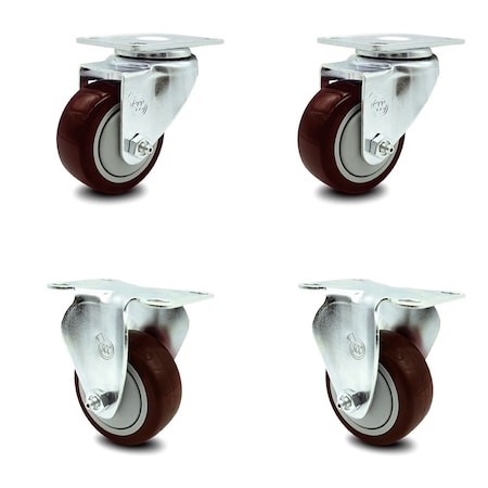Service Caster 3.5 Inch Maroon Polyurethane Wheel Swivel Top Plate Caster Set with 2 Rigid SCC SCC-20S3514-PPUB-MRN-2-R3514-2